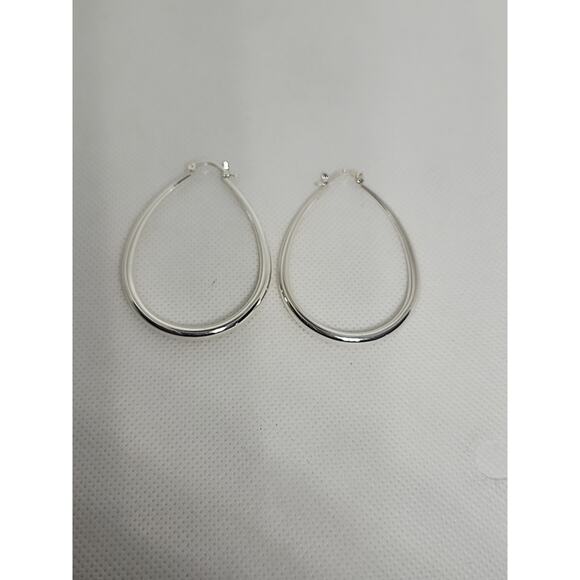 925 Sterling Silver Drop Shape hoop earrings large Dangle Hoop - Picture 7 of 7
